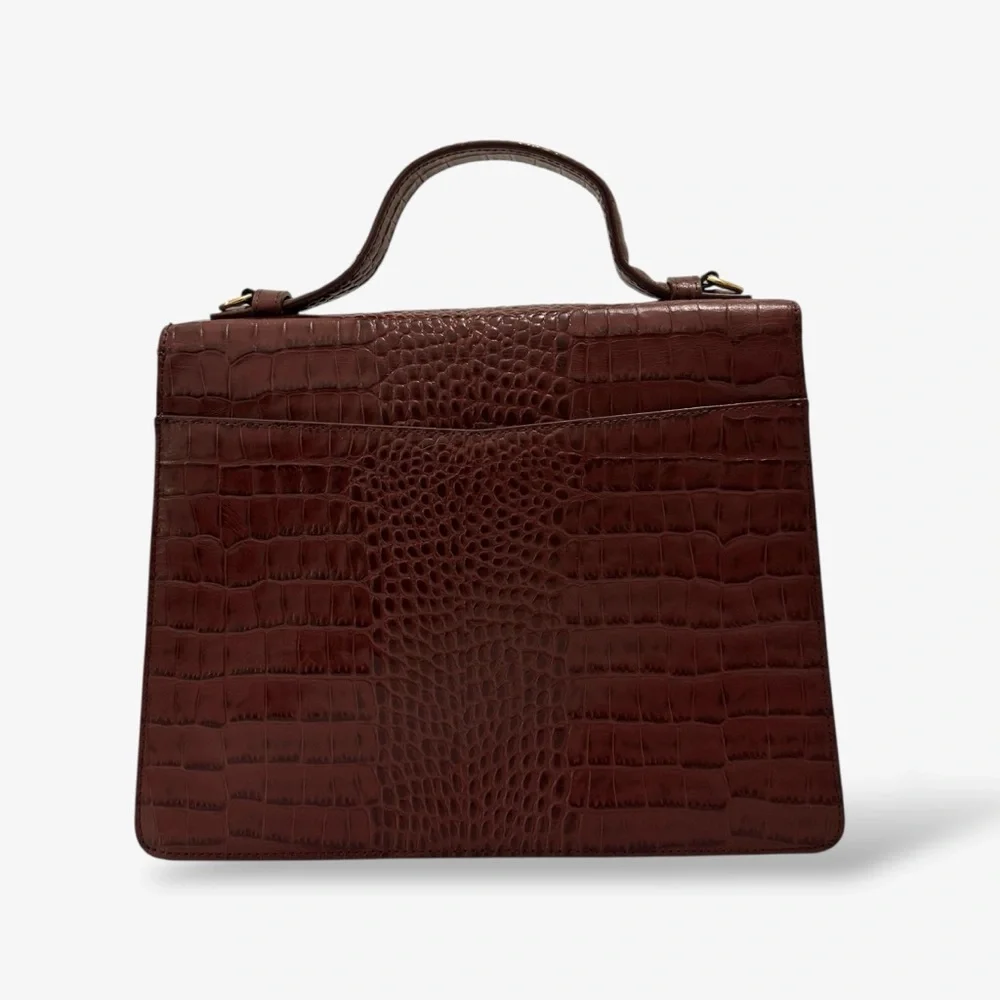 Vegan Crocodile Embossed Top Handle Handbag, Dark Chestnut, Nordstrom Collection - Picture 5 of 8